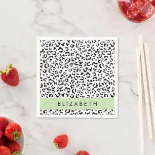 Leopardrucke, Spots, Schwarzweiß, Ihr Name Serviette