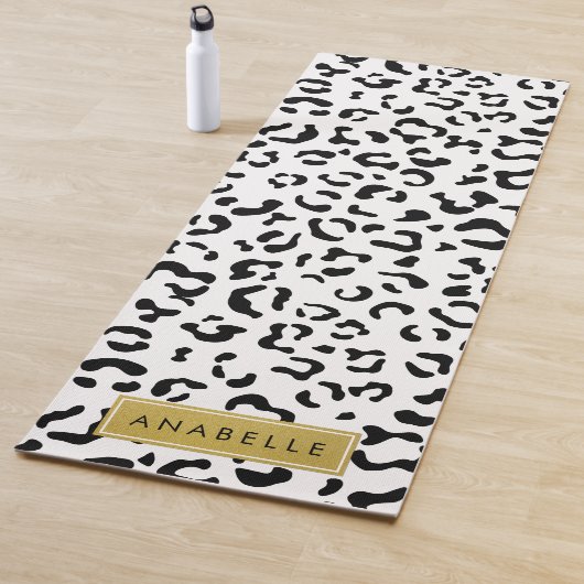 Leopardrucke, Spots, Schwarzweiß, Ihr Name Yogamatte (Beispiel)