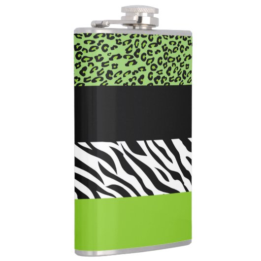 Leopardrucke, Zebra Print, Tierdruck, grün Flachmann (Rechts)