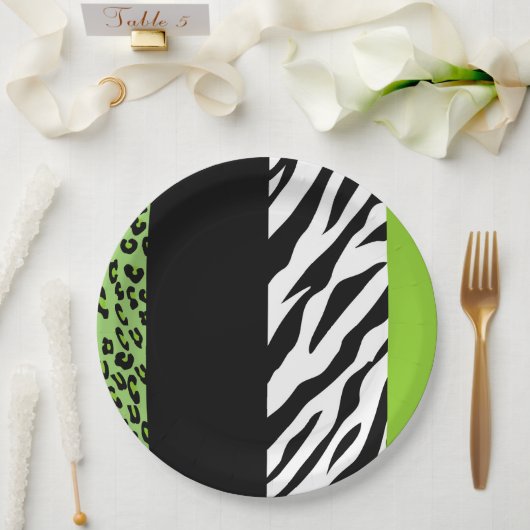 Leopardrucke, Zebra Print, Tierdruck, grün Pappteller (Hochzeit)