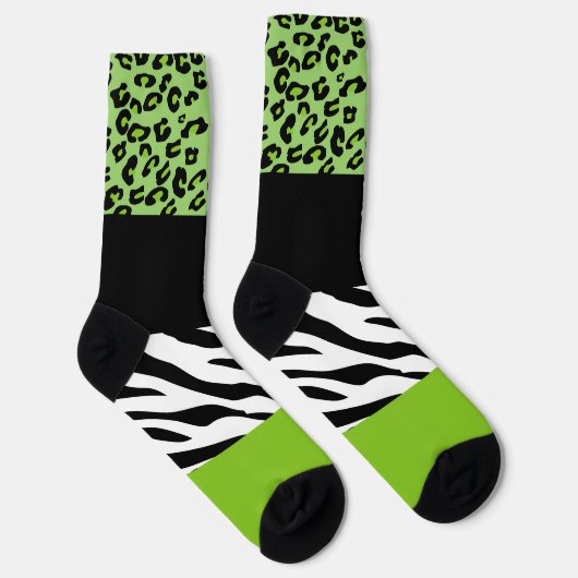 Leopardrucke, Zebra Print, Tierdruck, grün Socken (Rechts)