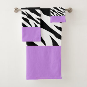 Leopardrucke, Zebra Print, Tierdruck, Lila Badhandtuch Set