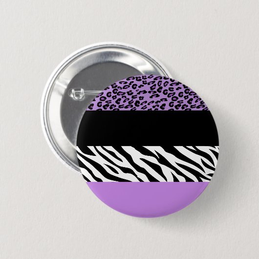 Leopardrucke, Zebra Print, Tierdruck, Lila Button (Vorne & Hinten)