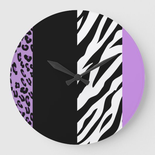 Leopardrucke, Zebra Print, Tierdruck, Lila Große Wanduhr (Vorderseite)