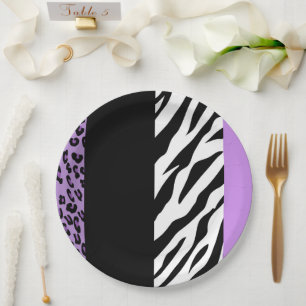 Leopardrucke, Zebra Print, Tierdruck, Lila Pappteller