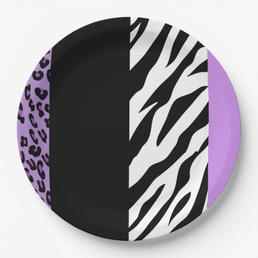 Leopardrucke, Zebra Print, Tierdruck, Lila Pappteller (Vorderseite)