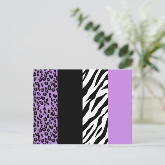 Leopardrucke, Zebra Print, Tierdruck, Lila Postkarte (Stehend Vorderseite)