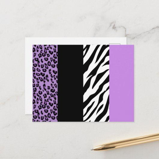 Leopardrucke, Zebra Print, Tierdruck, Lila Postkarte (Vorderseite/Rückseite Beispiel)