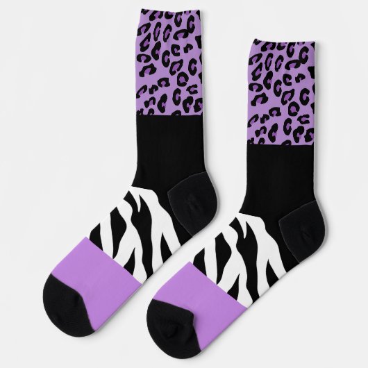 Leopardrucke, Zebra Print, Tierdruck, Lila Socken (Linkes Detail)