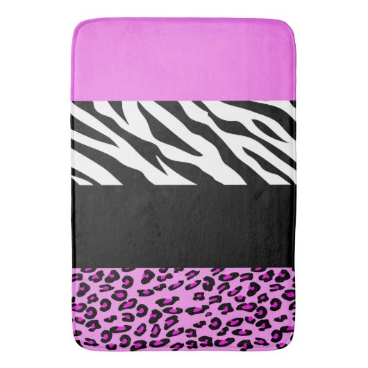 Leopardrucke, Zebra Print, Tierdruck, Rosa Badematte (Vorderseite Vertikal)