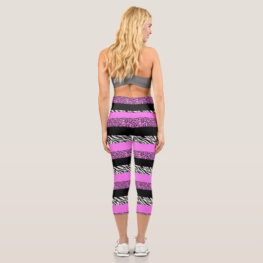 Leopardrucke, Zebra Print, Tierdruck, Rosa Capri Leggings (Rückseite)