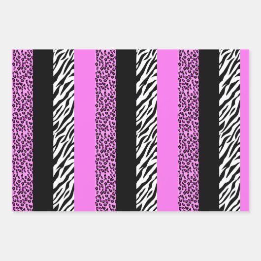 Leopardrucke, Zebra Print, Tierdruck, Rosa Geschenkpapier Set (Vorderseite)
