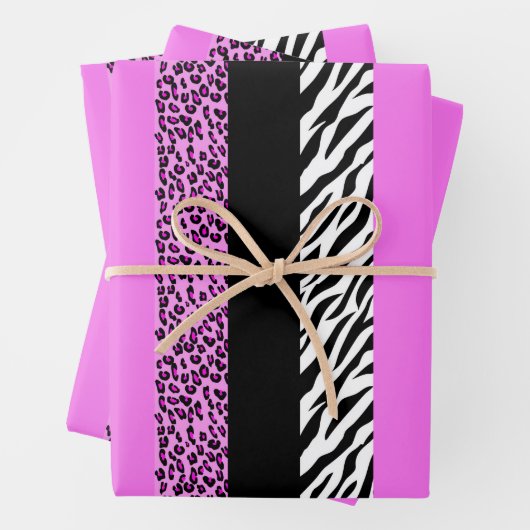 Leopardrucke, Zebra Print, Tierdruck, Rosa Geschenkpapier Set (Beispiel)