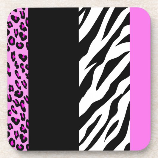 Leopardrucke, Zebra Print, Tierdruck, Rosa Getränkeuntersetzer (Vorderseite)