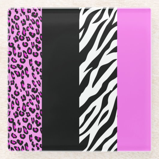 Leopardrucke, Zebra Print, Tierdruck, Rosa Glasuntersetzer (Vorderseite)