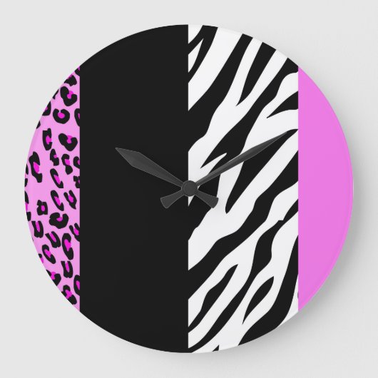 Leopardrucke, Zebra Print, Tierdruck, Rosa Große Wanduhr (Vorderseite)