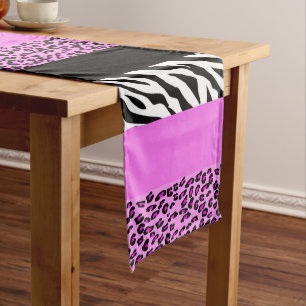Leopardrucke, Zebra Print, Tierdruck, Rosa Mittelgroßer Tischläufer