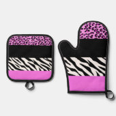 Leopardrucke, Zebra Print, Tierdruck, Rosa Ofenhandschuh & Topflappen-Set (Vorderseite)