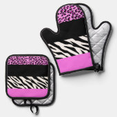 Leopardrucke, Zebra Print, Tierdruck, Rosa Ofenhandschuh & Topflappen-Set (Vorderseite/Rückseite)