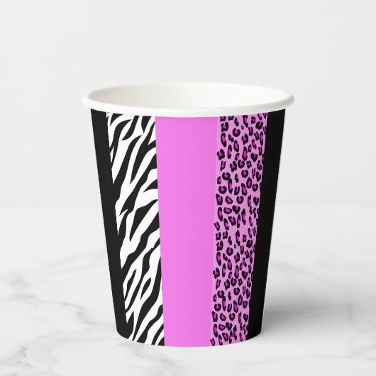 Leopardrucke, Zebra Print, Tierdruck, Rosa Pappbecher (Rückseite)