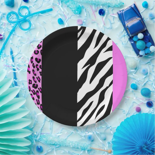 Leopardrucke, Zebra Print, Tierdruck, Rosa Pappteller (Party)