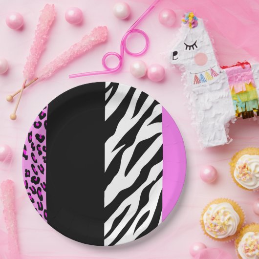 Leopardrucke, Zebra Print, Tierdruck, Rosa Pappteller (Party)