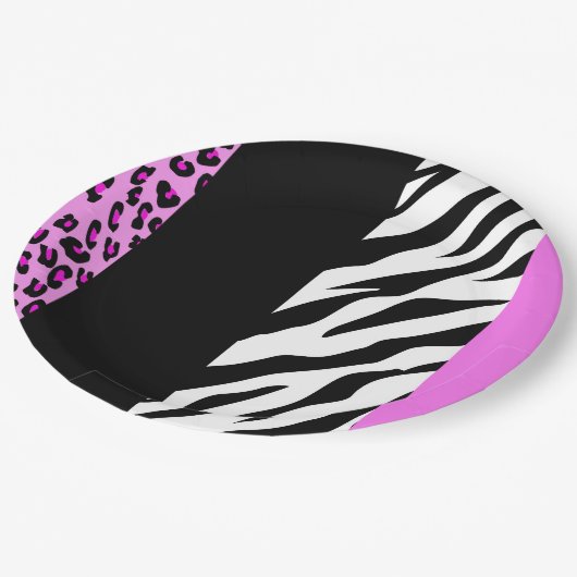 Leopardrucke, Zebra Print, Tierdruck, Rosa Pappteller (Schrägansicht)