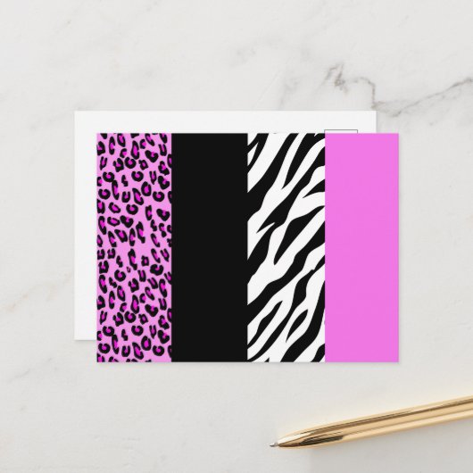 Leopardrucke, Zebra Print, Tierdruck, Rosa Postkarte (Vorderseite/Rückseite Beispiel)