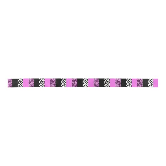 Leopardrucke, Zebra Print, Tierdruck, Rosa Satinband (Vorderseite)