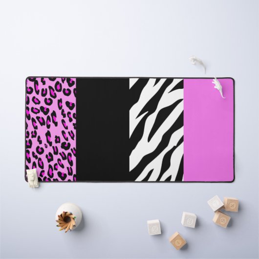 Leopardrucke, Zebra Print, Tierdruck, Rosa Schreibtischunterlage (Kindertisch)
