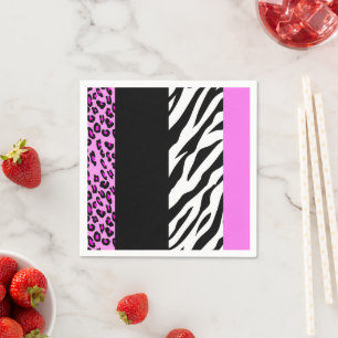 Leopardrucke, Zebra Print, Tierdruck, Rosa Serviette