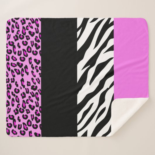 Leopardrucke, Zebra Print, Tierdruck, Rosa Sherpadecke (Vorderseite (Horizontal))