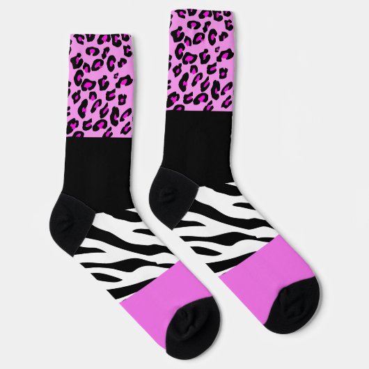 Leopardrucke, Zebra Print, Tierdruck, Rosa Socken (Rechts)