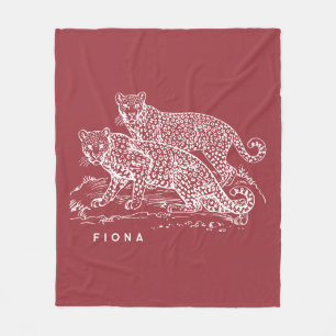 Leopards Illustration Burnt Sienna Fleece Blanket