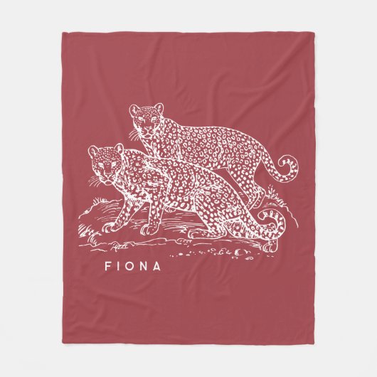 Leopards Illustration Burnt Sienna Fleece Blanket (Vorderseite)