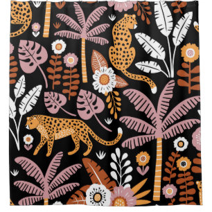 Leopards Palms Vintag Nahtlos Muster Duschvorhang