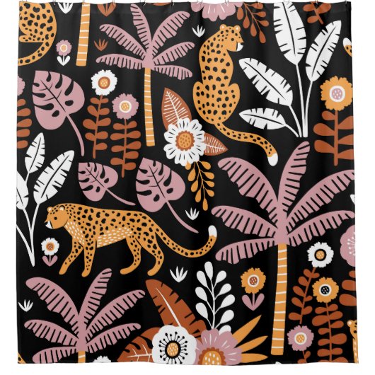 Leopards Palms Vintag Nahtlos Muster Duschvorhang (Vorderseite)