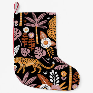 Leopards Palms Vintag Nahtlos Muster Kleiner Weihnachtsstrumpf