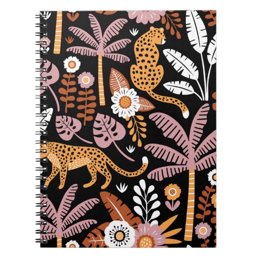 Leopards Palms Vintag Nahtlos Muster Notizblock (Vorderseite)