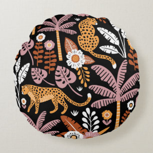 Leopards Palms Vintag Nahtlos Muster Rundes Kissen