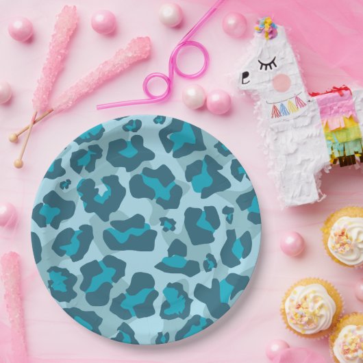 Leopardtierdruck in Blautönen Pappteller (Party)