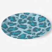 Leopardtierdruck in Blautönen Pappteller (Schrägansicht)