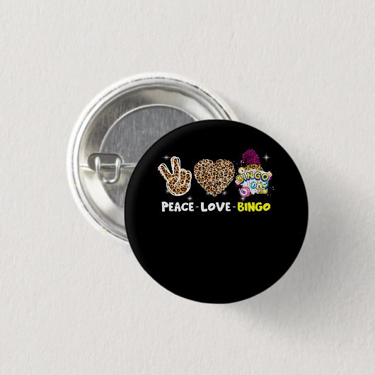 Leopared Peace Liebe Bingo Gnome Lucky Number Bing Button (Vorne & Hinten)