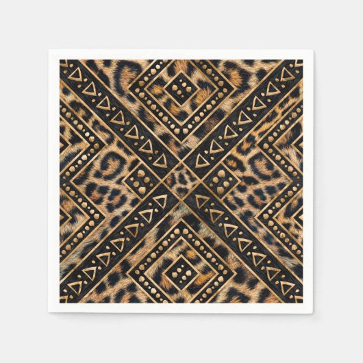 Leopart Fur mit afrikanischer Dekoration #2 Serviette (Vorderseite)