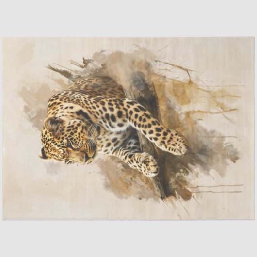 Leopart-Lounges auf einem Zweig Seidenpapier (Vorderseite)