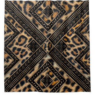 Leopart-Pelz mit afrikanischem Dekor #1 Duschvorhang
