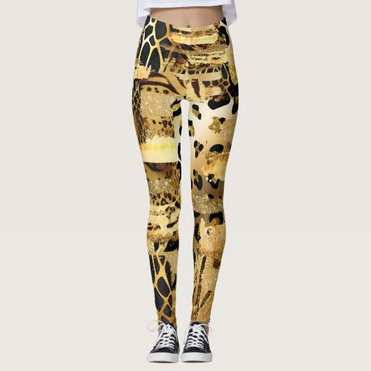 Leopold-Glitzer-Druckmuster Leggings (Vorderseite)