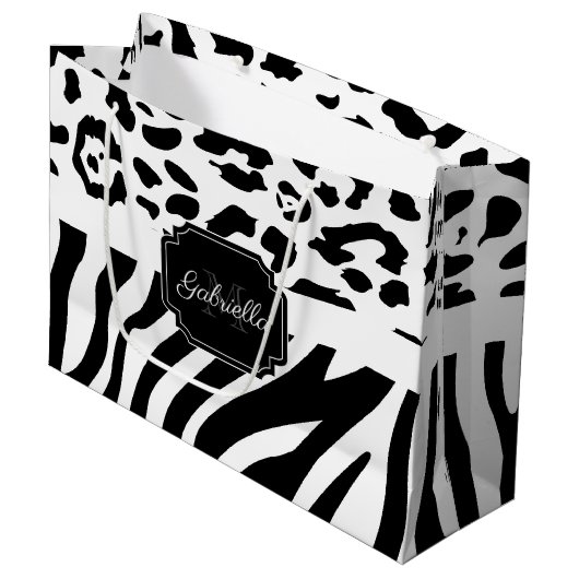 Lepard Print / Zebra Print Große Geschenktüte (Vorderseite Schrägansicht)