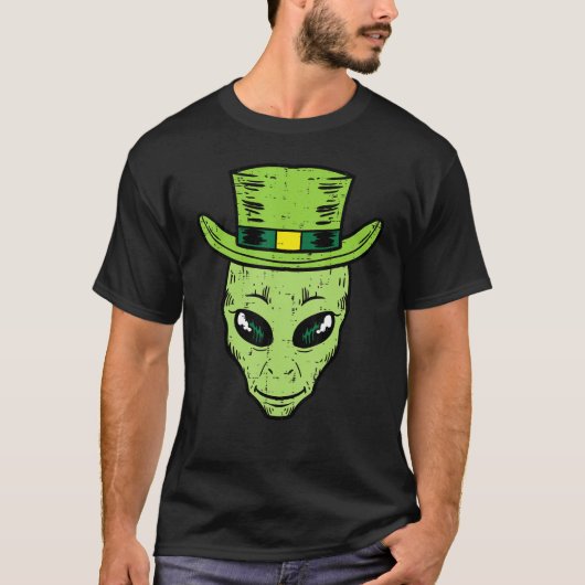 Leprechaun Alien Head St Patricks Day Space Men T-Shirt (Vorderseite)