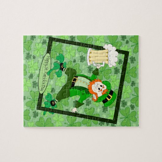 Leprechaun + Bier "Happy St. Patrick's Day" Puzzle (Horizontal)